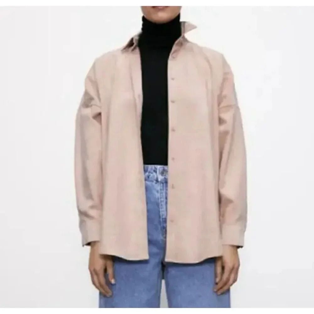 Zara Oversized Corduroy Button Down Shirt Blush Pink, SZ M# 1822